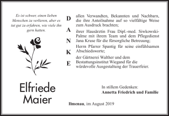 Traueranzeige von Elfriede Maier von Südthüringer Presse