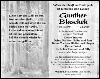 Traueranzeige von Gunther Blaschek von Südthüringer Presse