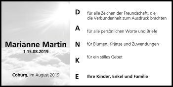 Traueranzeige von Marianne Martin von Neue Presse Coburg