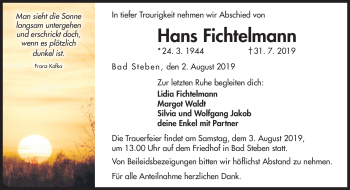 Traueranzeige von Hans Fichtelmann von Frankenpost