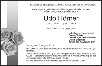Traueranzeige von Udo Hörner von Neue Presse Coburg