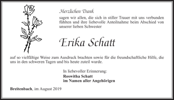 Traueranzeige von Erika Schatt von Südthüringer Presse