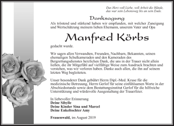 Traueranzeige von Manfred Körbs von Südthüringer Presse