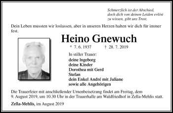 Traueranzeige von Heino Gnewuch von Südthüringer Presse