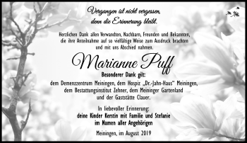 Traueranzeige von Marianne Puff von Südthüringer Presse