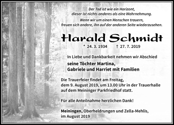 Traueranzeige von Harald Schmidt von Südthüringer Presse