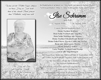 Traueranzeige von Ilse Schramm von Südthüringer Presse