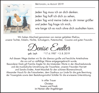 Traueranzeige von Denise Endter von Südthüringer Presse