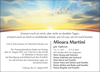 Traueranzeige von Mioara Martini von Neue Presse Coburg