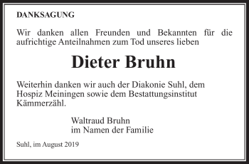 Traueranzeige von Dieter Bruhn von Südthüringer Presse