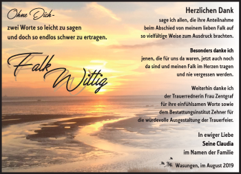 Traueranzeige von Falk Wittig von Südthüringer Presse