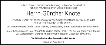 Traueranzeige von Günther Knote von Neue Presse Coburg