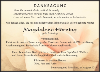 Traueranzeige von Magdalena Höring von Südthüringer Presse