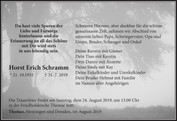 Traueranzeige von Horst Schramm von Südthüringer Presse