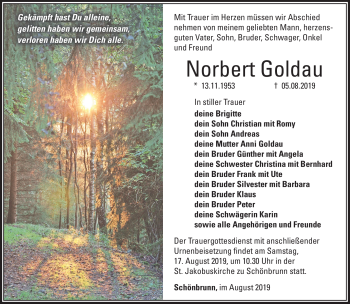 Traueranzeige von Norbert Goldau von Südthüringer Presse