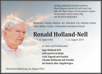 Traueranzeige von Roland Holland-Nell von Südthüringer Presse
