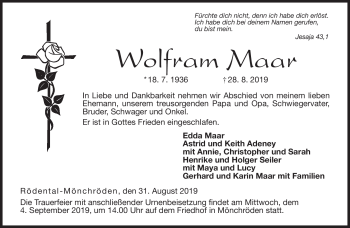 Traueranzeige von Wolfram Maar von Neue Presse Coburg