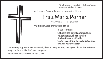 Traueranzeige von Maria Pörner von Frankenpost