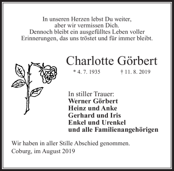 Traueranzeige von Charlotte Görbert von Neue Presse Coburg