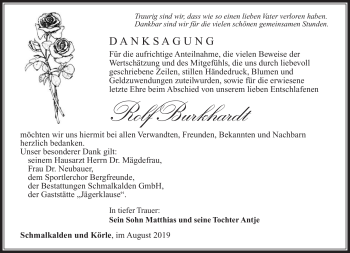 Traueranzeige von Rolf Burkhardt von Südthüringer Presse