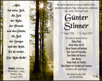 Traueranzeige von Günter Stinner von Südthüringer Presse