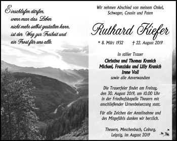 Traueranzeige von Ruthard Kiefer von Südthüringer Presse