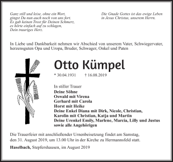 Traueranzeige von Otto Kümpel von Südthüringer Presse