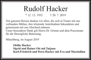 Traueranzeige von Rudolf Hacker von Frankenpost