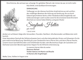 Traueranzeige von Sieglinde Heller von Südthüringer Presse