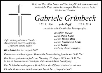 Traueranzeige von Gabriele Grünbeck von Neue Presse Coburg