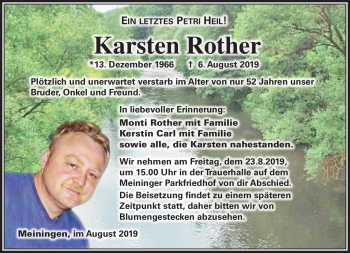 Traueranzeige von Karsten Rother von Südthüringer Presse
