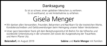 Traueranzeige von Gisela Menger von Neue Presse Coburg