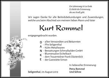 Traueranzeige von Kurt Rommel von Südthüringer Presse