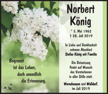 Traueranzeige von Norbert König von Südthüringer Presse