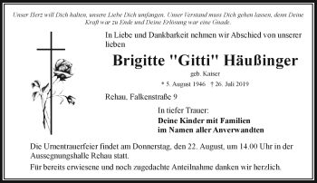 Traueranzeige von Brigitte Häußinger von Frankenpost