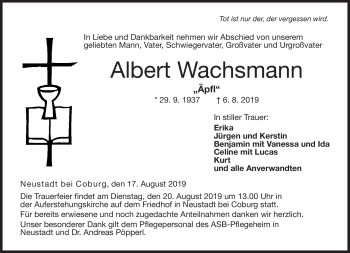 Traueranzeige von Albert Wachmann von Neue Presse Coburg