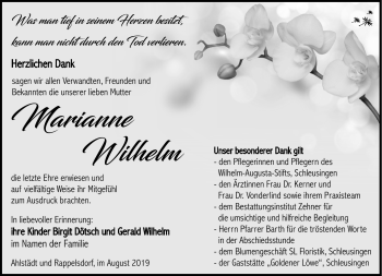Traueranzeige von Marianne Wilhelm von Südthüringer Presse
