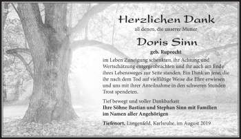 Traueranzeige von Doris Sinn von Südthüringer Presse