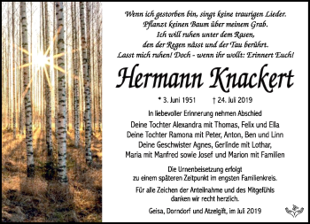 Traueranzeige von Hermann Knackert von Südthüringer Presse