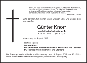 Traueranzeige von Günter Knorr von Frankenpost