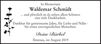 Traueranzeige von Waldemar Schmidt von Südthüringer Presse