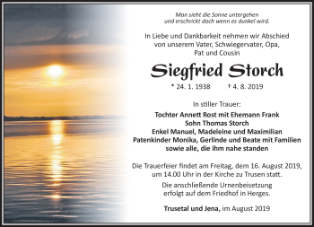 Traueranzeige von Siegfried Strochf von Südthüringer Presse