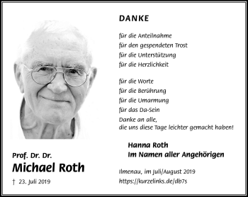 Traueranzeige von Dr. Michael Roth von Südthüringer Presse