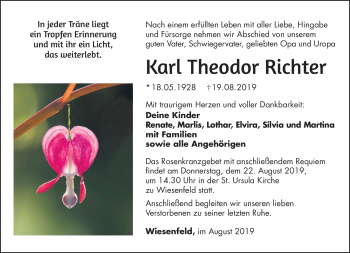Traueranzeige von Karl Theodor Richter von Südthüringer Presse