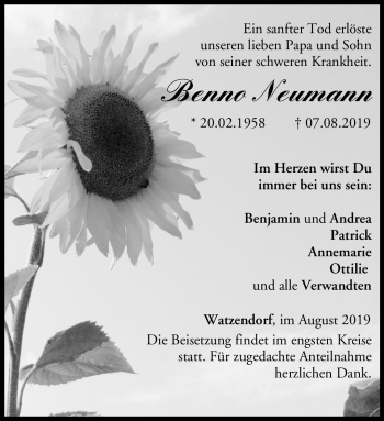 Traueranzeige von Benno Neumann von Neue Presse Coburg