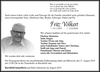 Traueranzeige von Fritz Völkert von Südthüringer Presse