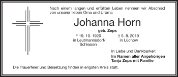 Traueranzeige von Johann Horn von Frankenpost
