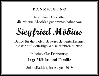 Traueranzeige von Siegfried Möbius von Südthüringer Presse
