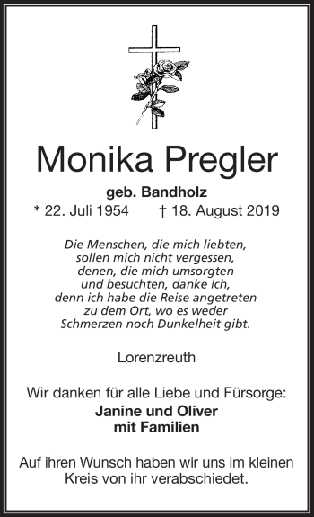 Traueranzeige von Monika Pregler von Frankenpost