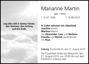 Traueranzeige von Maranne Martin von Neue Presse Coburg